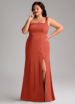 Azazie Frostine Bridesmaid Dresses Rust A-Line Bow Stretch Satin Dress image10