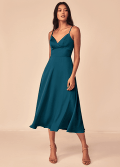 Azazie Dottie Brautjungfernkleider A-Linie Stretch-Satin Kleid Tintenblau image3