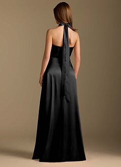 Azazie Tracie Final Sale Black A-Line Pleated Metallic Satin Dress image2