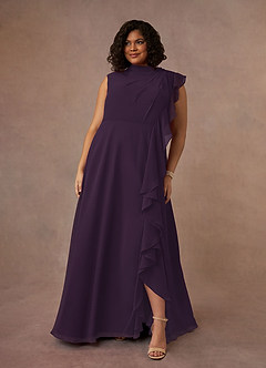 Azazie Narine Mother of the Bride Dresses Plum A-Line High Neckline Pleated Chiffon Dress image10