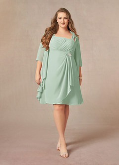 Azazie Olivia At-home Try On Dresses Agave A-Line Square Neckline Pleated Chiffon Dress image7