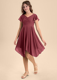 Azazie Janeaurelia Junior Jurk van Chiffon met A-Lijn Geplooid Merlot image3