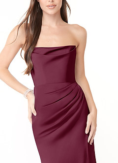 Azazie Leonis Vestidos de damas de honor Vestido de Mora de Satén Elástico de Corte Sirena Convertible con Plisado image8
