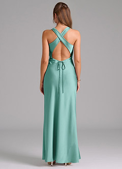 Azazie Evadne Bridesmaid Dresses Aqua A-Line Pleated Stretch Satin Dress image2