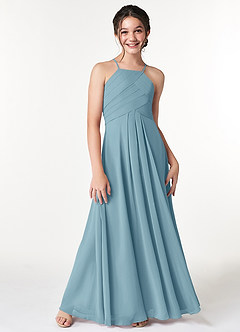 Azazie Ginger Junior Moody Blue A-Line Pleated Chiffon Dress image5