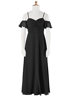 Azazie Juna Junior Black A-Line Off the Shoulder Chiffon Dress image6