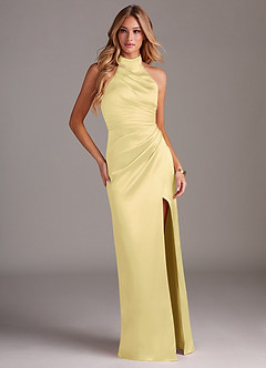 Azazie Jemma At-home Try On Dresses Agave Sheath Pleated Stretch Satin Dress image3