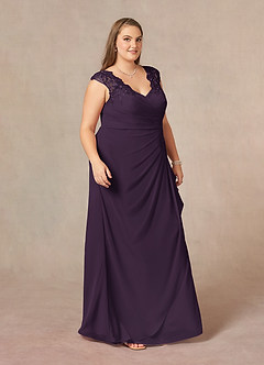 Azazie Gladys Mother of the Bride Dresses Plum A-Line Queen Anne Lace Chiffon Dress image10
