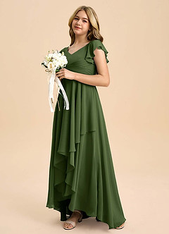 Azazie Caria Junior Olive A-Line Pleated Chiffon Dress image5
