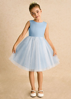 Azazie Esme Robe Demoiselle D'honneur Fillette Robe Princesse en Tulle Arc Poudre Bleue image6
