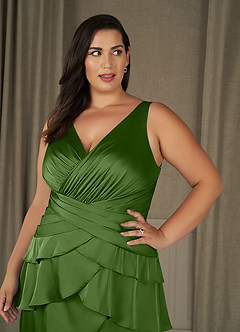 Azazie Viola Mother of the Bride Dresses Basil A-Line Pleated Stretch Satin Dress image9