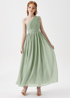 Azazie Anissa Junior Dusty Sage A-Line Pleated Chiffon Dress image1