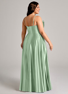 Azazie Elle Bridesmaid Dresses Matcha A-Line with Pockets Metallic Satin Dress image5