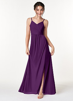 Azazie Luxy Junior Grape Pleated Mesh Dress image1