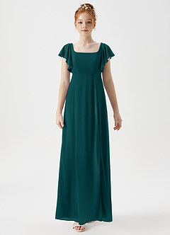 Azazie Bondi Junior Peacock A-Line Side Slit Mesh Dress image4