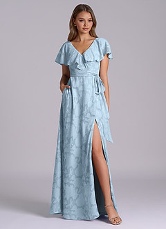 Azazie Lainey Brautjungfernkleider A-Linie mit Taschen Blumen-Burnout Kleid Himmelblau image3