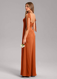 Azazie Frostine Bridesmaid Dresses Burnt Orange A-Line Bow Stretch Satin Dress image6