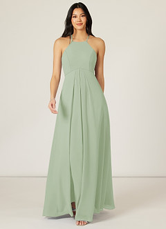 Azazie Sarah Abiti da Damigella Abito Impero in Chiffon Plissettato Verde Salvia image1