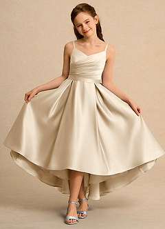 Azazie Sweets Girl vestidos de niña de las flores Vestido de Champán de Satin Mate de Corte En A con Plisado image4