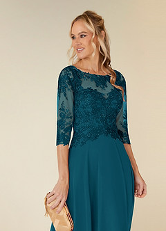 Azazie Monza Mother of the Bride Dresses Ink Blue A-Line Lace Chiffon Dress image6