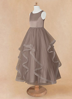 Azazie Sofia Flower Girl Dresses Taupe A-Line Beaded Tulle Dress image10