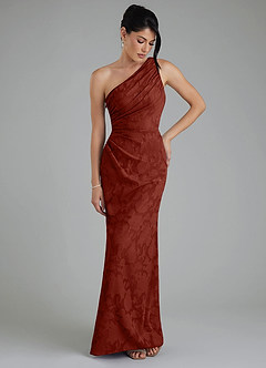 Azazie Akilah Bridesmaid Dresses Terracotta Mermaid One Shoulder Floral Burnout Dress image4