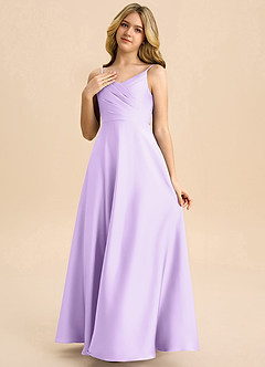 Azazie Bug Junior A-Linie Plissee Stretch-Satin Kleid Flieder image3