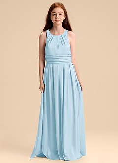 Azazie Bibiane Junior Sky Blue A-Line Pleated Stretch Satin Dress image3