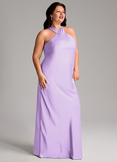 Azazie Doretta Bridesmaid Dresses Lilac Mermaid Pleated Stretch Satin Dress image8