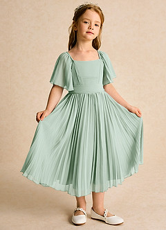 Azazie Gisele Blumenmädchenkleider A-Linie Plissee Chiffon Kleid Agave image5