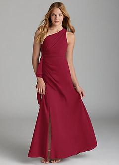 Azazie Maive Junior Burgundy A-Line Pleated Chiffon Dress image1