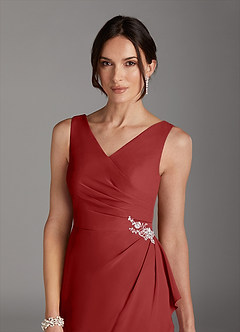 Azazie Saturn vestidos de madre de la novia Vestido de Óxido de Gasa de Recto con Cuello en V plisado image2