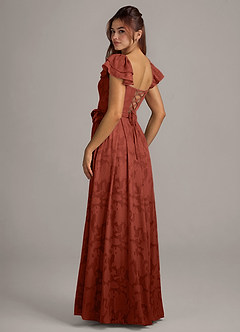 Azazie Aricella Robes de demoiselle d'honneur Robe Trapèze en Blumen-Burnout Corset Terracotta image4