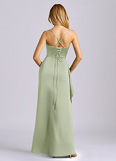 Azazie Sarai Jurken voor bruidsmeisjes Jurk van Stretch Satijn met Kolom Korset Stoffige Salie image5