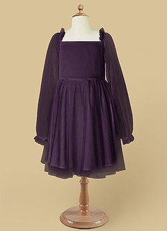 Azazie Aya Flower Girl Dresses Plum A-Line with Sleeves Tulle Dress image6