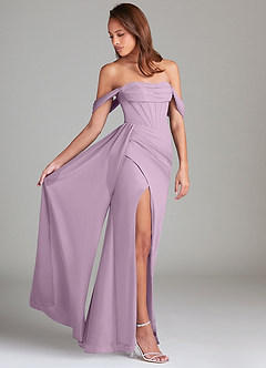 Azazie Amyra Bridesmaid Dresses Wisteria Sheath Off the Shoulder Chiffon Convertible Dress image2