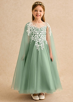Azazie Dandelion Abiti da Ragazza di Fiori Abito Principessa in Pizzo Matcha image3