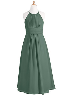 Azazie Bonnie Junior Vestido Musgo Marinho de Chiffon de Linha A com Plissado image5
