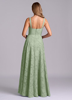 Azazie Shaude 신부 들러리 드레스 A라인 주름진 플로럴 번아웃 바닥 길이 드레스 image2