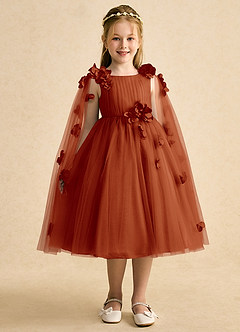 Azazie Staria Flower Girl Dresses Paprika Ball-Gown Ruched Tulle Dress image6