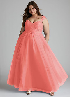 Azazie Luxi Bridesmaid Dresses Coral A-Line Pleated Tulle Dress image6