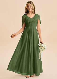 Azazie Emma Junior Robe Trapèze en Mousseline de soie Plissée Olive image5