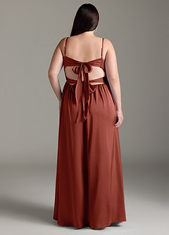 Azazie Zeya Bridesmaid Dresses Terracotta A-Line Pleated Stretch Satin Dress image10