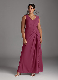 Azazie Manuella Mother of the Bride Dresses Mulberry A-Line V-Neck Pleated Chiffon Dress image4