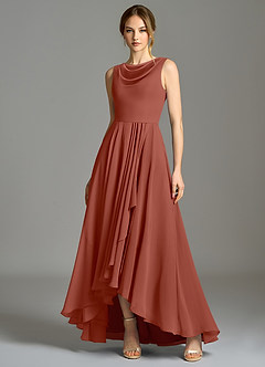 Azazie Wonderland 신부 들러리 드레스 A라인 주름진 쉬폰 비대칭 드레스 image1