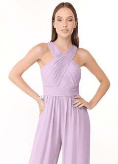 Azazie Berdie Abiti da Damigella Tuta in Chiffon con Scollo Halter Lilla Glassato image5