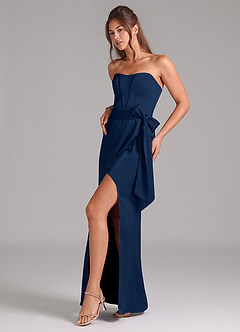 Azazie Jamie Bridesmaid Dresses Dark Navy A-Line Strapless Stretch Satin Convertible Dress image4
