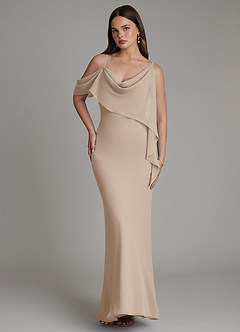 Azazie Yura Bridesmaid Dresses Taupe Mermaid Off the Shoulder Chiffon Dress image4