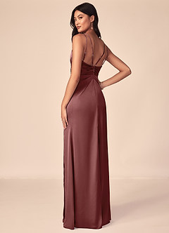 Azazie Aqua Bridesmaid Dresses Amethyst A-Line V-Neck Pleated Stretch Satin Dress image5