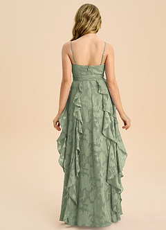 Azazie Peyton Junior A-Linie Plissee Blumen-Burnout Kleid Agave image7